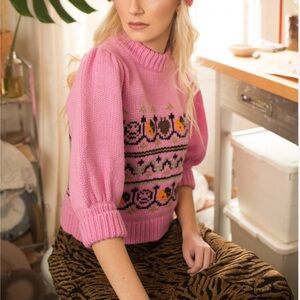 Ganni Intarsia Knit Pullover Sweater Pink Size Small